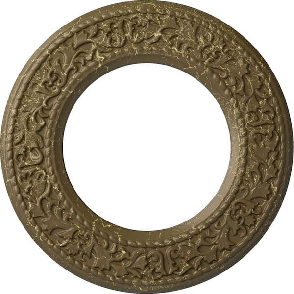 Ekena Millwork 3/4 in. x 13-3/8 in. x 13-3/8 in. Polyurethane Jet Blackthorn Ceiling Medallion, Mississippi Mud Crackle