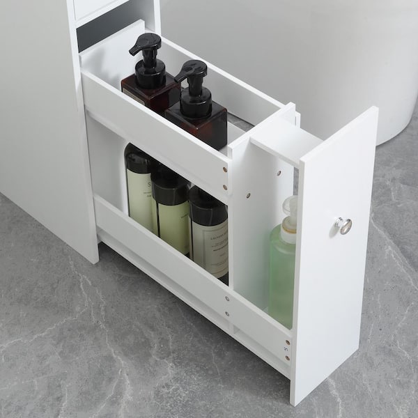Tileon 7 in. W x 19 in. D x 23 in. H White Linen Cabinet, Narrow