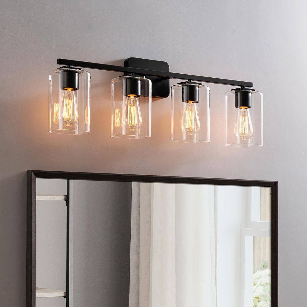 KAWOTI 29 in. 4Light Black Vanity Light with Square Glass Shades 21123