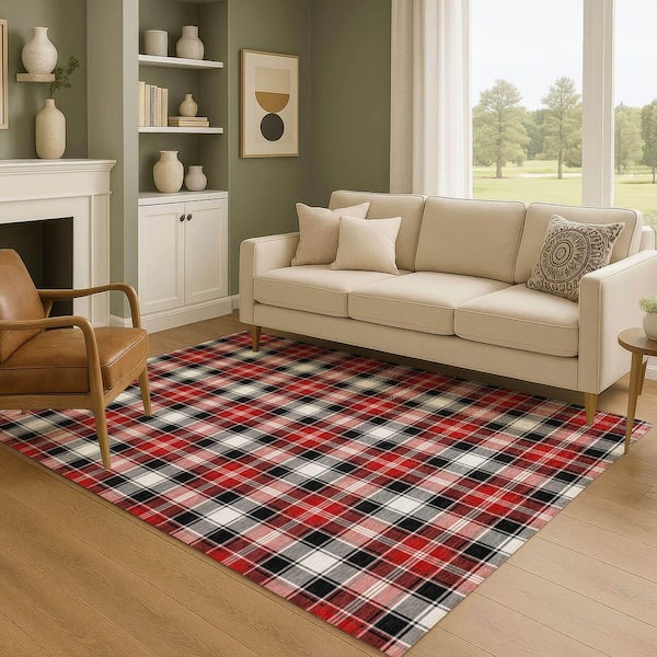 Mayfield Premium Machine Washable Abstract AMF1817 Black 5 ft. x 7 ft. 6 in. Area Rug