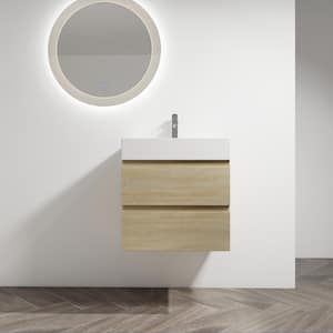 Yunus 23in. W x 18 in. D x 24 in. H Single Sink Floating Bath Vanity in Light Oak with White Resin Top