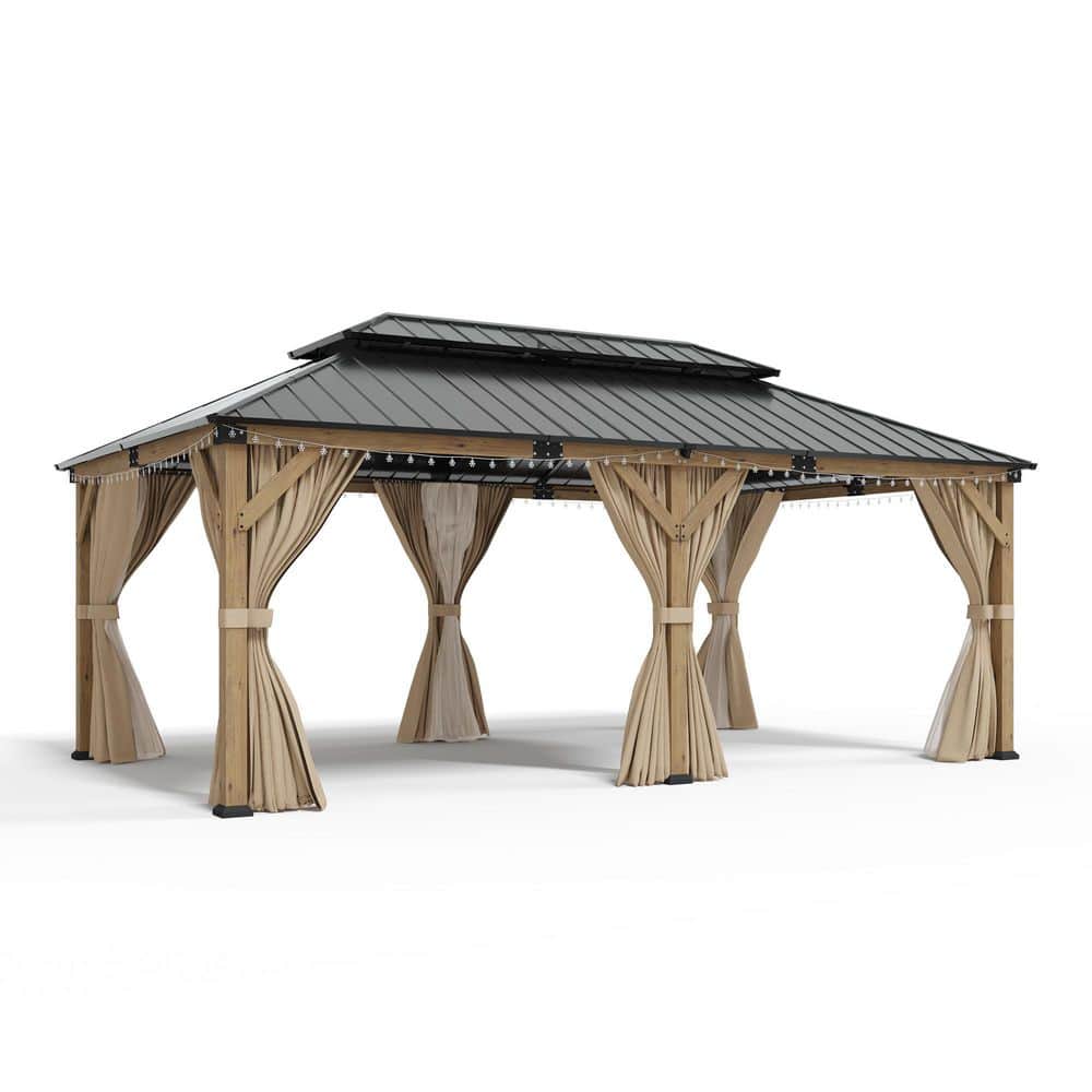 12 ft. x 20 ft. Wood Gazebo with Privacy Curtains, Mosquito Netting, Double Metal Roof price history on PriceWatchPro