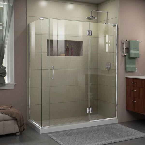 DreamLine Unidoor-X 58.5 in. W x 34-3/8 in. D x 72 in. H Frameless Hinged Shower Enclosure in Chrome