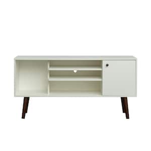 53.15 in. White Particle Board TV Stand with 1-Storage and 2-Shelves Cabinet for TVs up to 55 in.