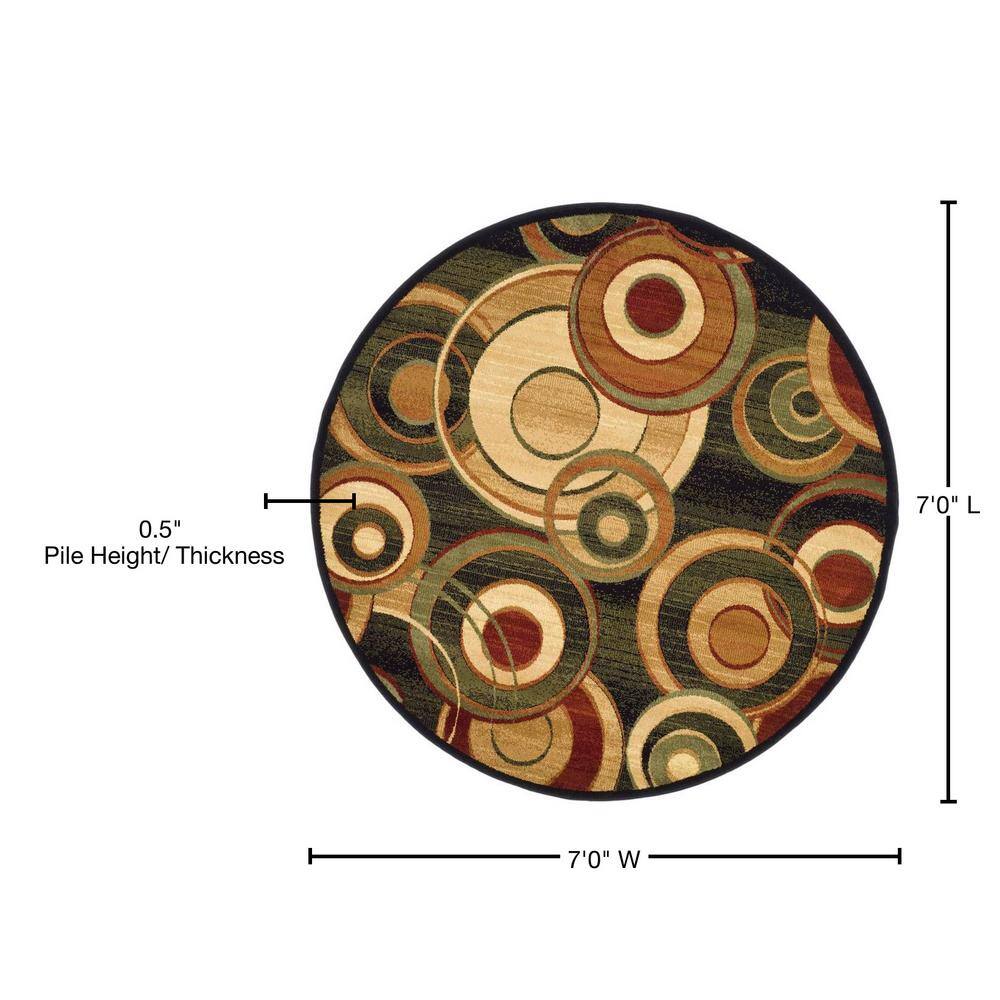 7' Round Black Multi Tufted Synthetic Area Rug
