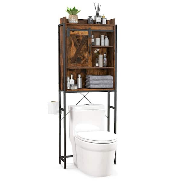 Costway 25 in. W x 67.5 in. H x 9.5 in. D Beige MDF Over-the-Toilet Storage Cabinet Bathroom Organizer in Rustic