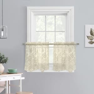 Limoges Rod Pocket Tiers in Ivory 55 in. x 36 in. Sheer- includes Two-piece Tier Curtain