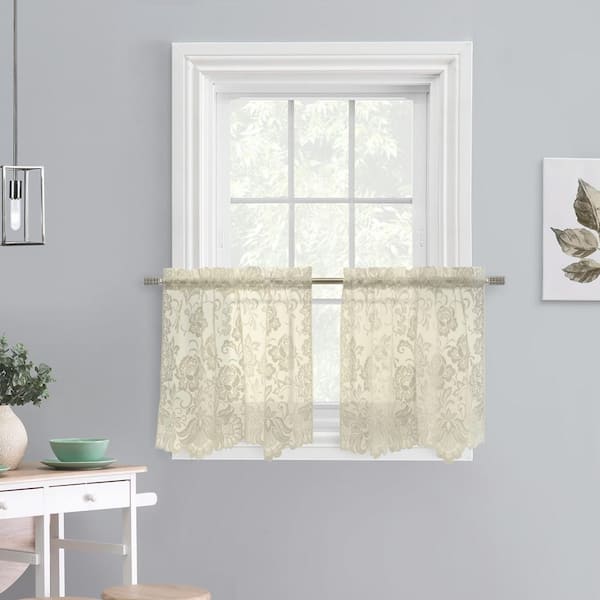 Habitat Limoges Rod Pocket Tiers in Ivory 55 in. x 36 in. Sheer- includes Two-piece Tier Curtain