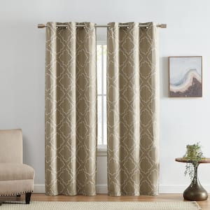 Valian Tan Polyester Embroidered Lattice 37 in. W x 63 in. L Grommet Top Indoor Blackout Curtains (Set of 2)
