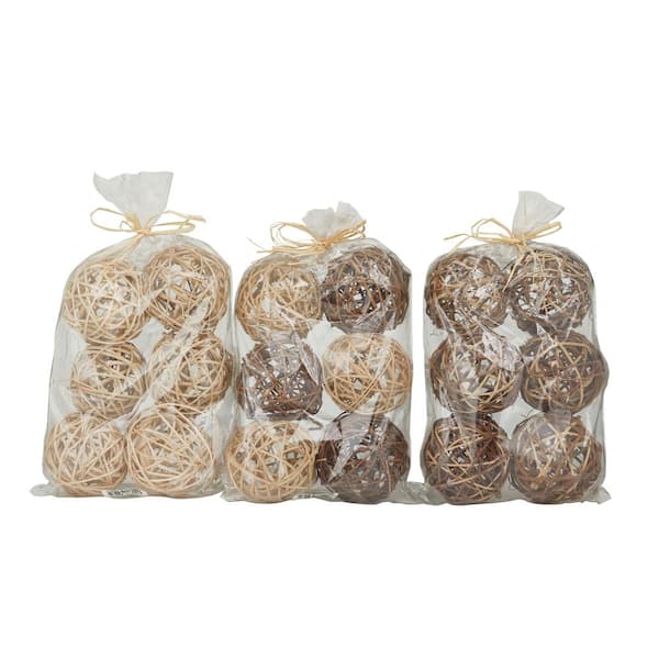 Litton Lane Brown Handmade Dried Plant Orbs & Vase Filler with Varying Designs (3- Pack)
