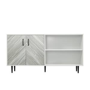 Freestanding White Buffet Cabinet Sideboard Storage Cabinet Entryway Floor Cabinet with 2-Doors and 3-Open shelgves