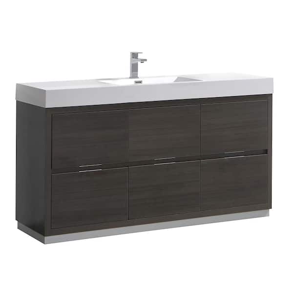 Fresca Valencia 60 in. W Bathroom Vanity in Gray Oak with Acrylic Vanity Top in White