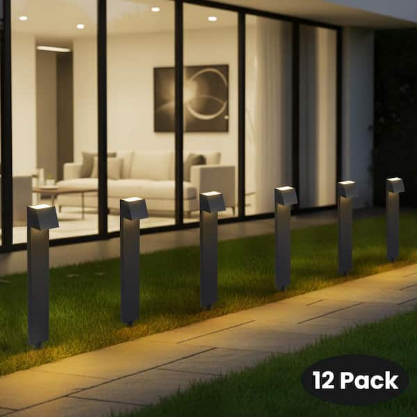 23.25 in. Low Voltage Black Aluminum Hardwired Integrated LED Weather Resistant Path Light with Glass Lens (12-pack)