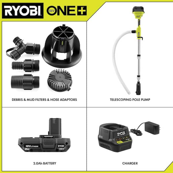 RYOBI ONE+ 18V Cordless 1/6 HP Telescoping Pole Pump with 2.0 Ah