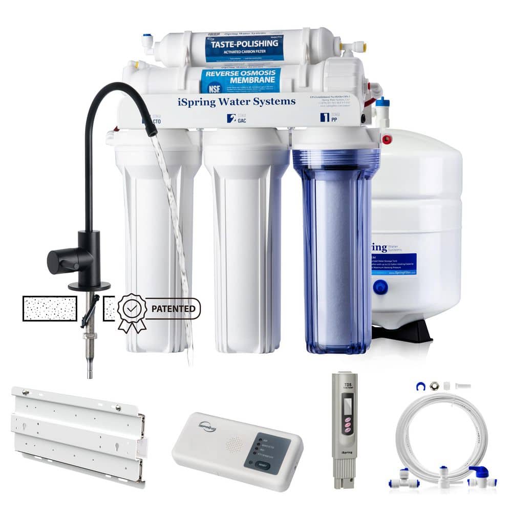 RCC7-BLK 5-Stage Under Sink Reverse Osmosis System w/ Mounting Bracket, Filter Life Reminder, TDS Meter, Ice Maker Kit