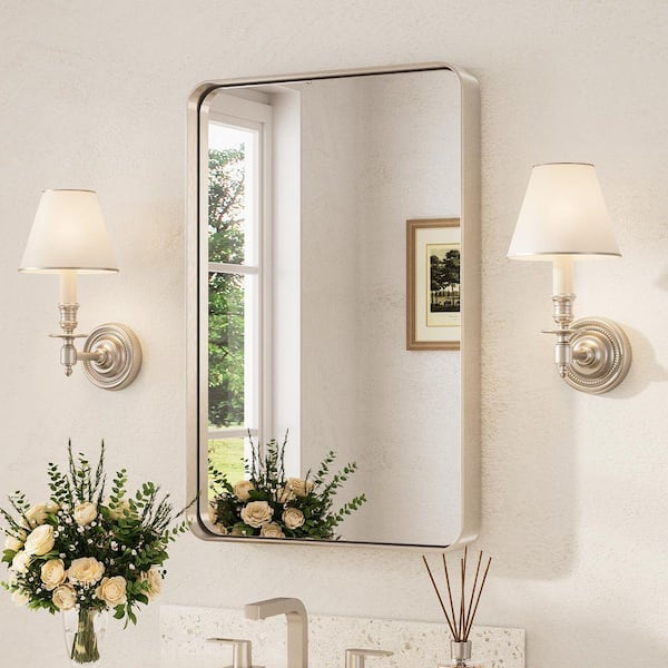 20 in. W x 30 in. H Modern Rectangular Aluminum Framed Wall Bathroom Vanity Mirror in Brushed Nickel Bathroom Mirror