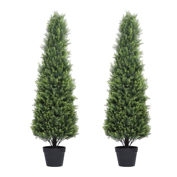 poetree 4 ft. Artificial Cedar Cone Topiary Tree in Pot 2-Pack