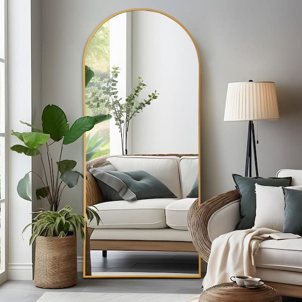 Lirago 24 in. W x 71 in. H Full Length Arched Free Standing Body Mirror, Metal Framed Wall Mirror, Large Floor Mirror in Gold