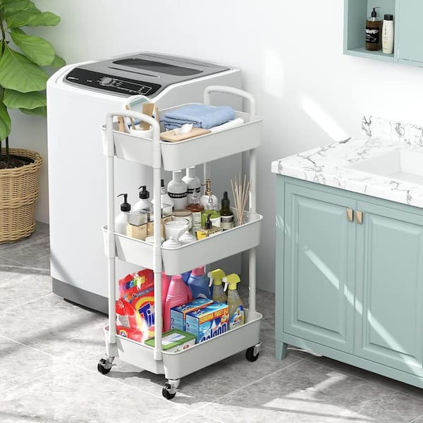 3-Tier Plastic -Wheeled Storage Utility Cart in White ZCart001