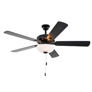 52 in. Indoor Matte Black 5-Blade Reversible Ceiling Fan with Light Kit and Pull Chain