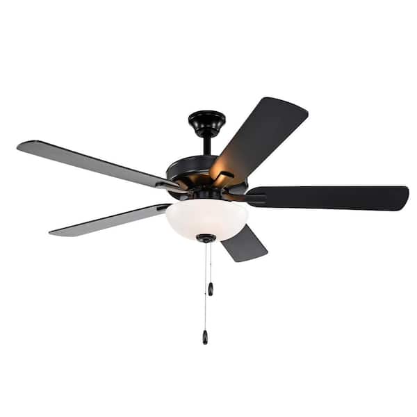Edvivi 52 in. Indoor Matte Black 5-Blade Reversible Ceiling Fan with Light Kit and Pull Chain
