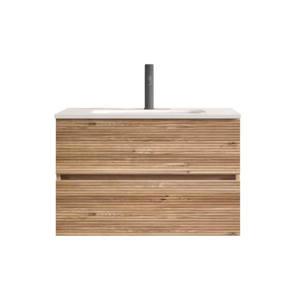 Ziyudura 30 in. Single Sink Floating Rough Oak Bath Vanity with