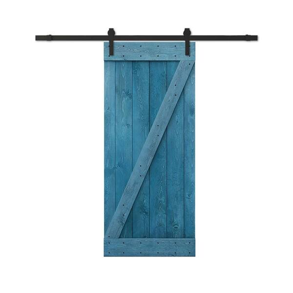 CALHOME 38 in. x 84 in. Ocean Blue Stained DIY Wood Interior Sliding Barn Door with Hardware Kit