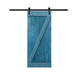 42 in. x 84 in. Ocean Blue Stained DIY Wood Interior Sliding Barn Door with Hardware Kit