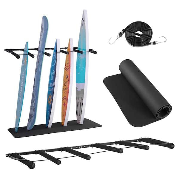 Surfboard Wall Mount, 5-Tiers Vertical Surfboard Rack for Storage and Display, Adjustable Metal Board Stand Organizer