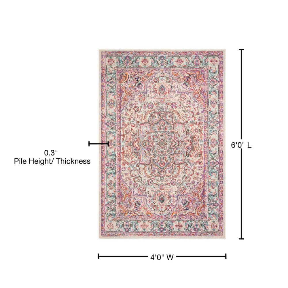 Madison Beige and Fuchsia Synthetic 4' x 6' Rectangular Rug