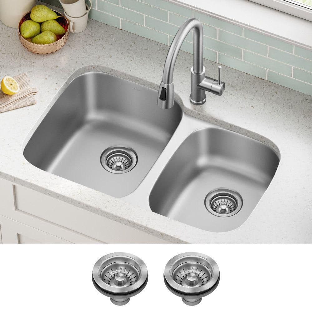 Premier 32-inch Satin Stainless Steel Double Bowl Undermount Sink