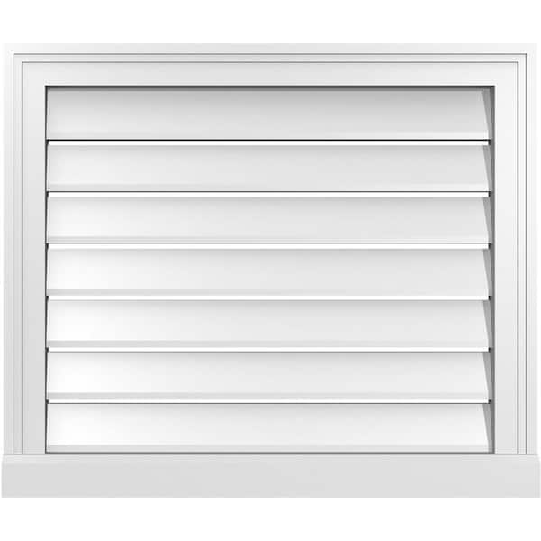 Ekena Millwork 26 in. x 22 in. Vertical Surface Mount PVC Gable Vent: Functional with Brickmould Sill Frame