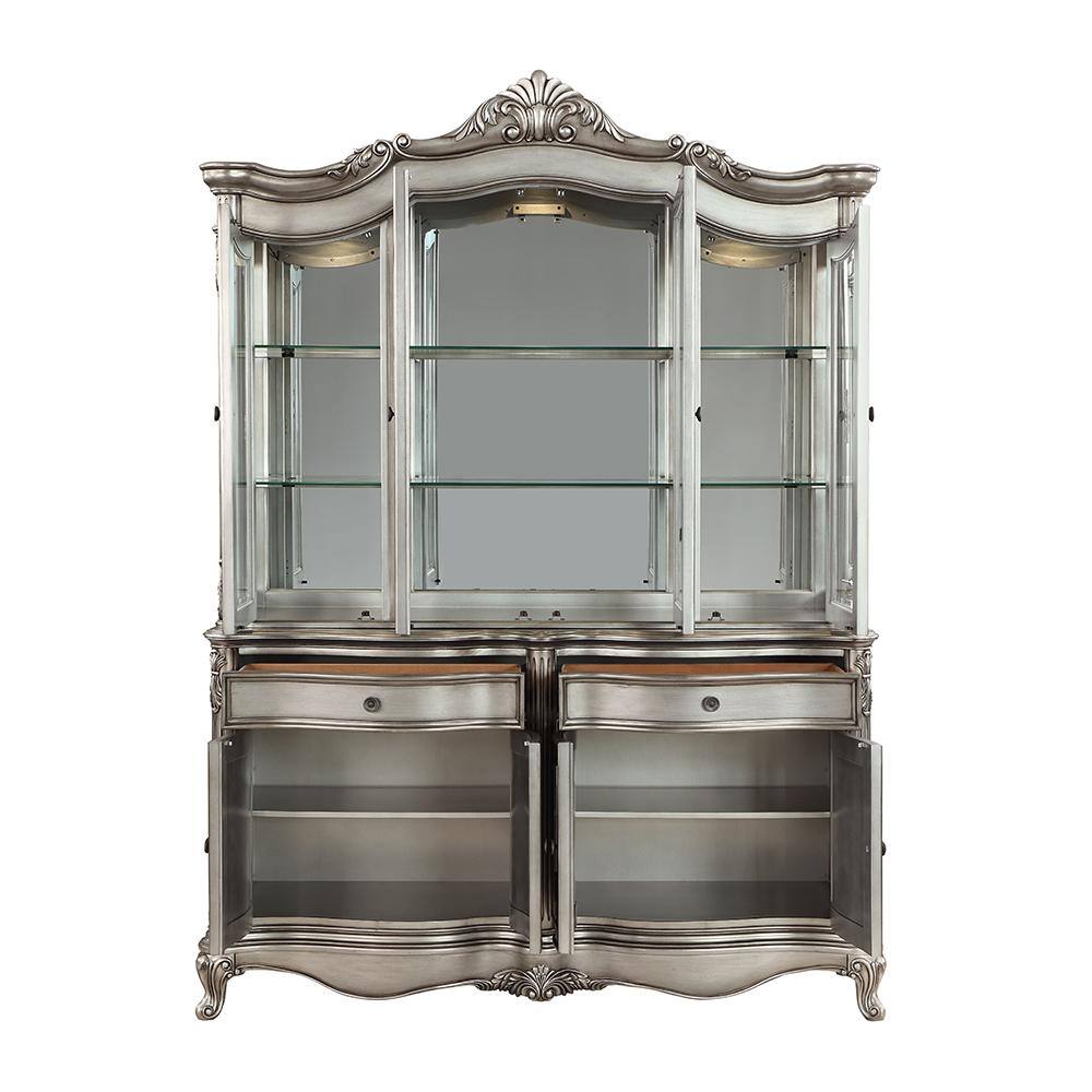 Ariadne 92" Antique Platinum China Cabinet with Glass Shelves