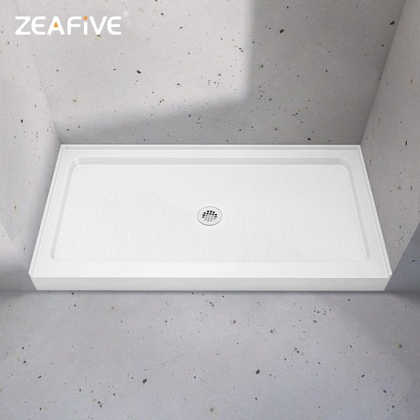Zeno 60 in. L x 30 in. W Single Threshold Alcove Shower Pan Base with Center Drain in White Acrylic Non-Slip Shower Tray