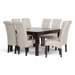 Cosmopolitan Transitional 9Pc Dining Set with 8 Upholstered Dining Chairs in SatinCreamVeganFauxLeatherand54in.WideTable