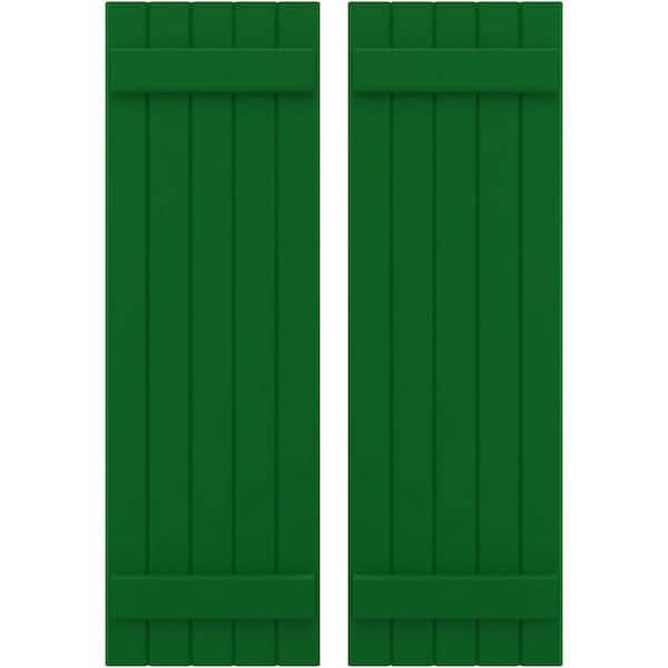 Ekena Millwork 17-1/2 in. W x 57 in. H Americraft 5-Board Exterior Real Wood Joined Board and Batten Shutters in Viridian Green