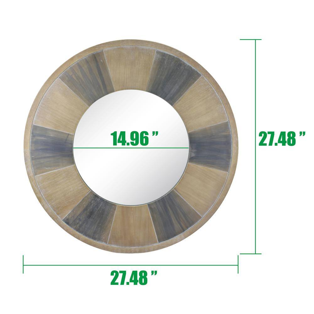 Rustic Round Two-Tone Wood Wall Mirror 30"
