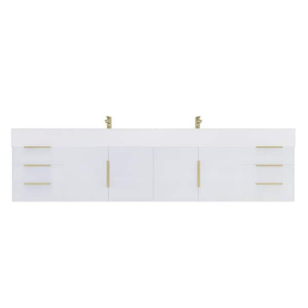 Bethany 84 in. W x 20 in. D x 22 in. H Double Sink Floating Bath Vanity in High Gloss White with White Acrylic Top