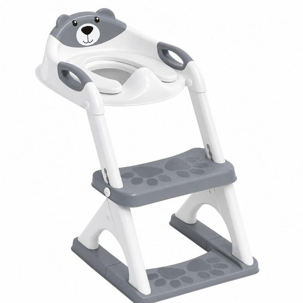 Non-Slip Adjustable 2-in-1 Potty Training Seat with Step Stool, Round and Elongated Toilet Seat in Gray