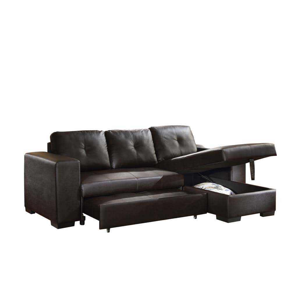 Lloyd Twin-Size Tufted Black Faux Leather Sectional with Storage