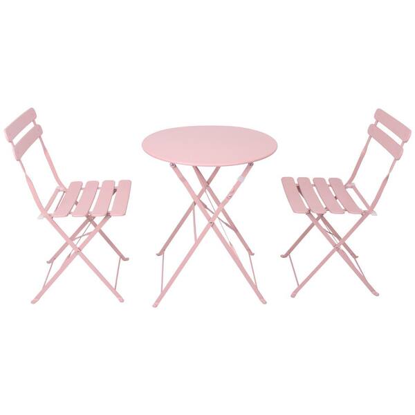 maocao hoom 3 Pieces Patio Bistro Balcony Metail Chair Table Set in Pink