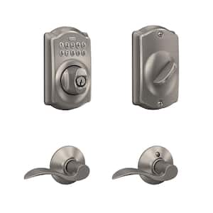 Camelot Satin Nickel Electronic Keypad Deadbolt and Passage Hall/Closet Accent Handle