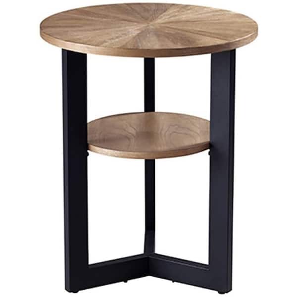 CIPACHO 25.19 in. Rustic Brown Round Wood End Table Side Sofa Table with Storage Shelf