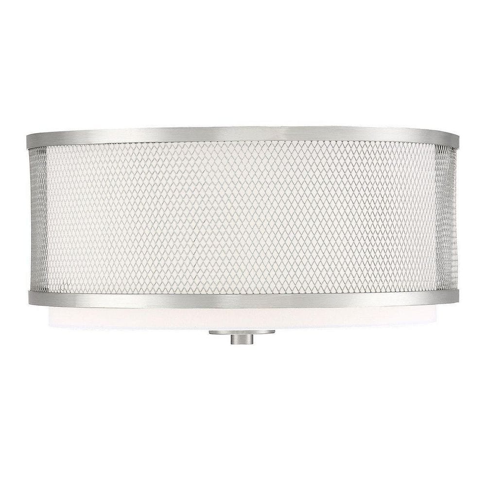 Brushed Nickel 3-Light Drum Flush Mount with White Fabric Shade