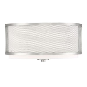 14.75 in. W x 6.25 in. H 3-Light Brushed Nickel Flush Mount Ceiling Light with White Fabric Shade and Metal Mesh Frame