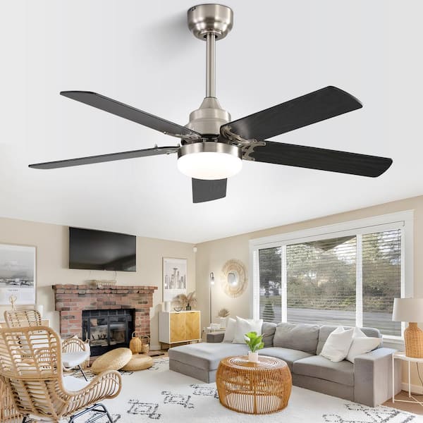 42 in. Indoor 5 Two-Color Blades Modern Nickel Downrod Ceiling Fan with Led Lights and 6-Speed DC Remote