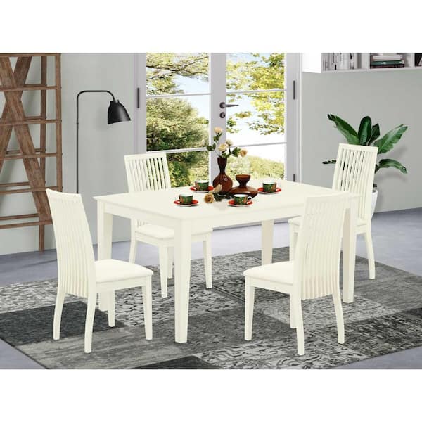 East West Furniture 5-Piece Linen White Finish Solid Wood Top - Dining Room Set - Seats-4