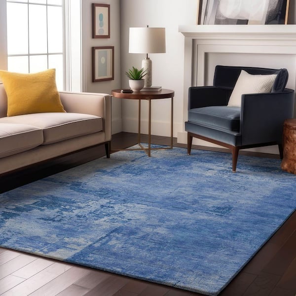 Mayfield Premium Machine Washable Abstract AMF1062 Navy 10 ft. x 14 ft. Area Rug