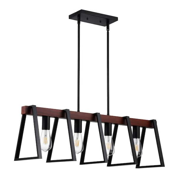 4-Light Black Kitchen Island Pendant Lights 60-Watt Adjustable Dining Room Light E26 (Black）