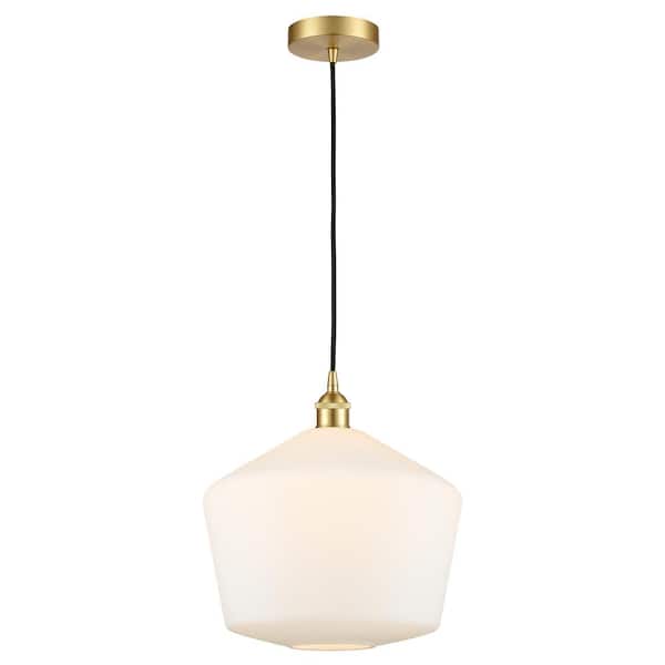 Cindyrella 60-Watt 1-Light Satin Gold Standard Mini Pendant Light with Painted Glass Shade, No Bulbs Included